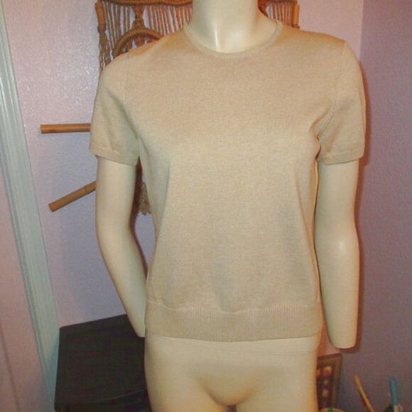 Lands' End Jewel Neck Crop Sweater Size S P Short Sleeves Neutral Career Office - Picture 1 of 9